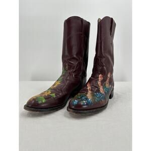 Justin Ropers Womens Cowboy Boots Size 6.5A Upcycled Hand Painted Floral Western